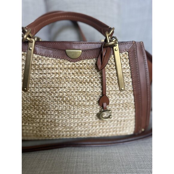 Coach Dreamer 21 Raffia Brown Natural Leather Straw w/Removable Crossbosy Straps - Picture 3 of 15